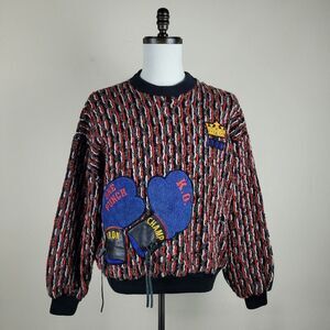 Vintage Bomber 29 Sweater Mens Large Black Red Colorful Boxing Wearable Art 90s